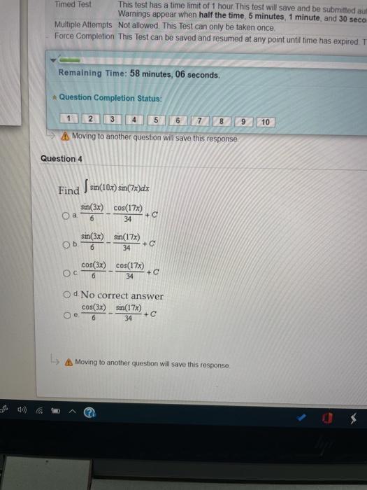 Solved Timed Test This test has a time limit of 1 hour This | Chegg.com