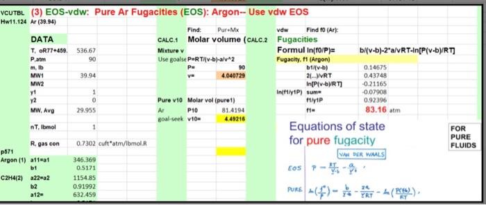 Solved VCUTBL (3) EOS-vdw: Pure Ar Fugacities (EOS): Argon-- | Chegg.com