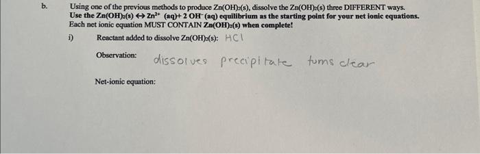 Solved Using one of the previous methods to produce Zn(OH)2( | Chegg.com