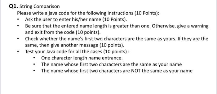 Solved Q1. String Comparison Please write a java code for | Chegg.com