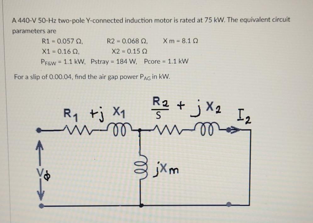 Solved A 440-V 50-Hz two-pole Y-connected induction motor is | Chegg.com