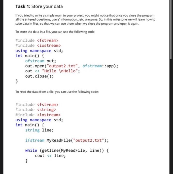 Solved Task 1: Store your data If you tried to write a | Chegg.com