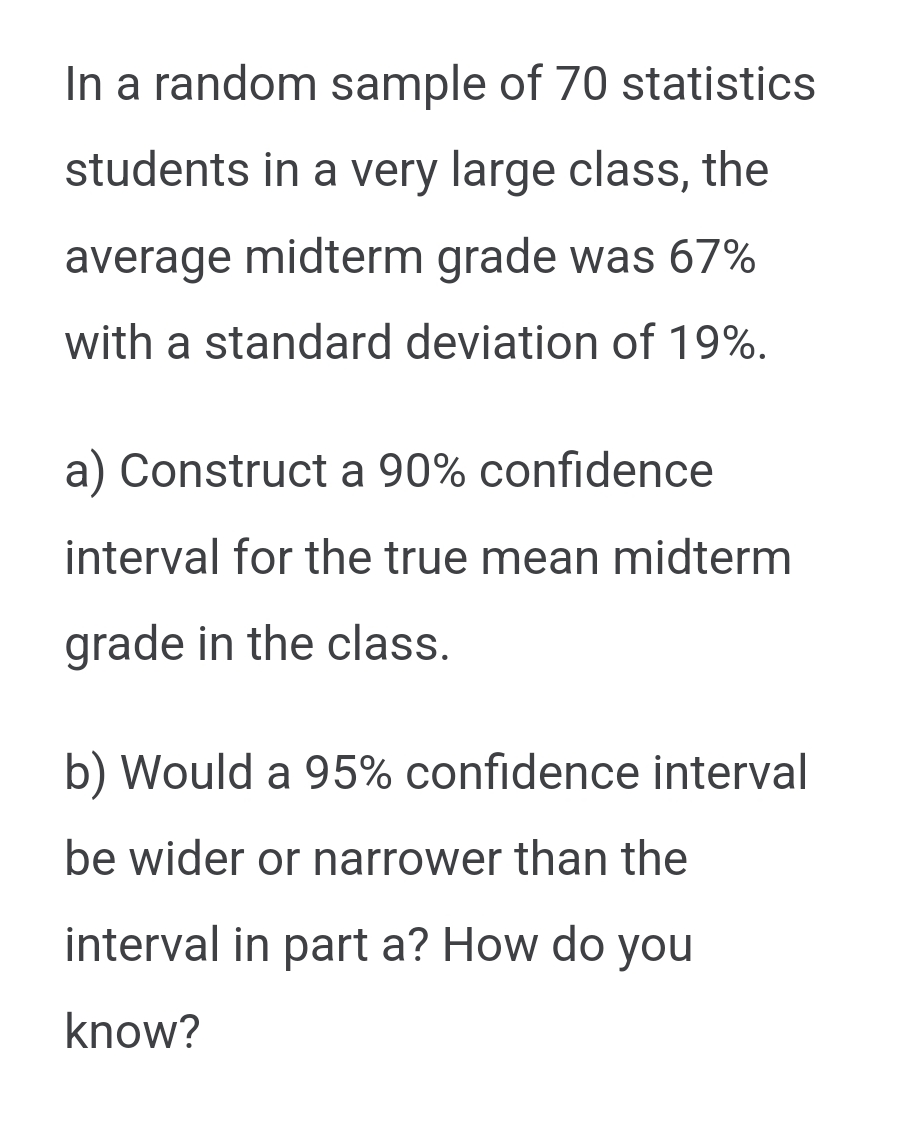 Solved In a random sample of 70 ﻿statistics students in a | Chegg.com