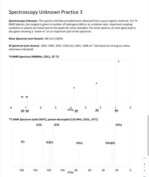 Solved Spectroscopy Unknown Practice 3 Spectroscopy Unknown. | Chegg.com