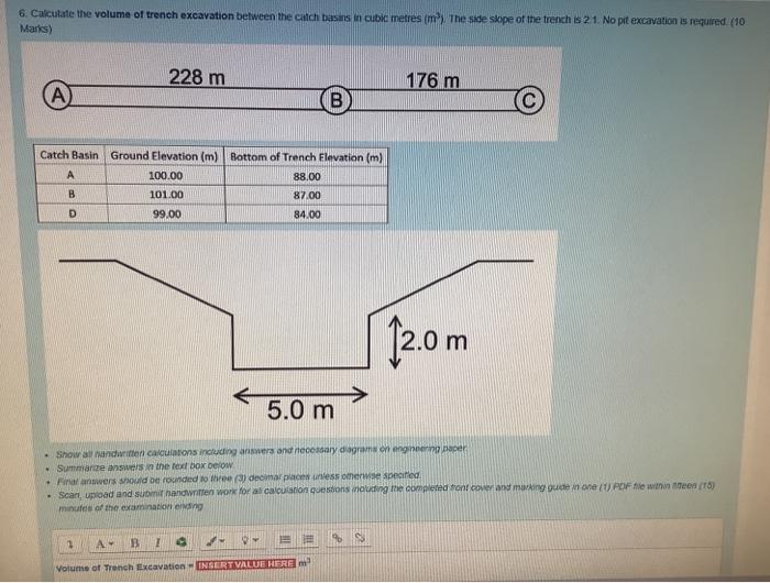 Solved 6. Calculate the volume of trench excavation between