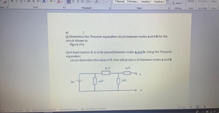 Solved e) (i) Determine the Thevenin equivalent circuit | Chegg.com