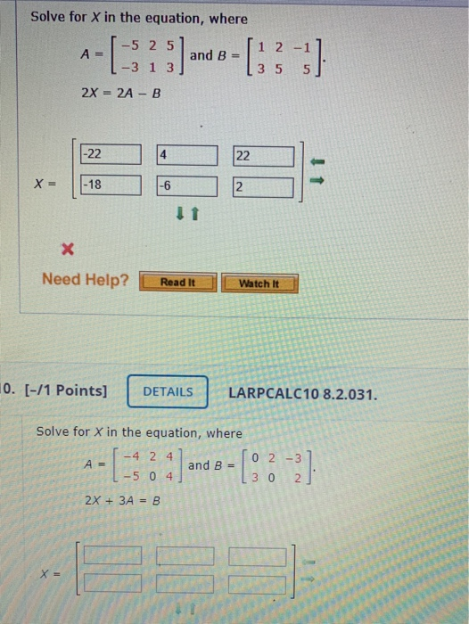 Solved Solve for X in the equation, where --(0323.-[:3 :) 2x | Chegg.com