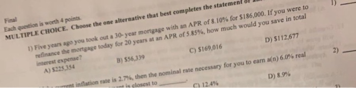Solved Final Each question is worth 4 points. MULTIPLE | Chegg.com