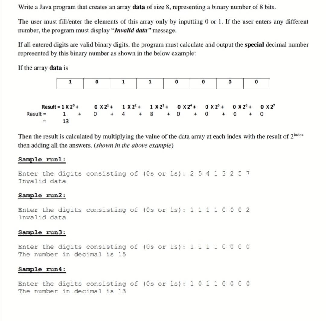 Solved Write a Java program that creates an array data of | Chegg.com