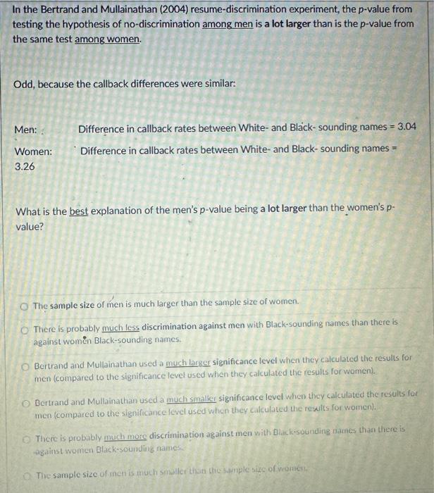 Solved In the Bertrand and Mullainathan (2004)