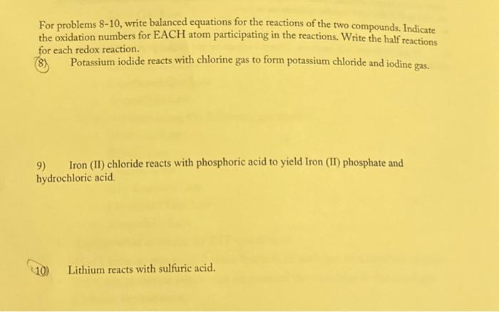 Solved For Problems 8 10 Write Balanced Equations For The