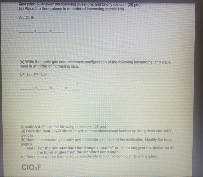 Solved Question 3. Answer the following questions and | Chegg.com