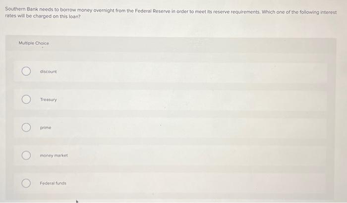 Solved Southern Bank needs to borrow money overnight from | Chegg.com
