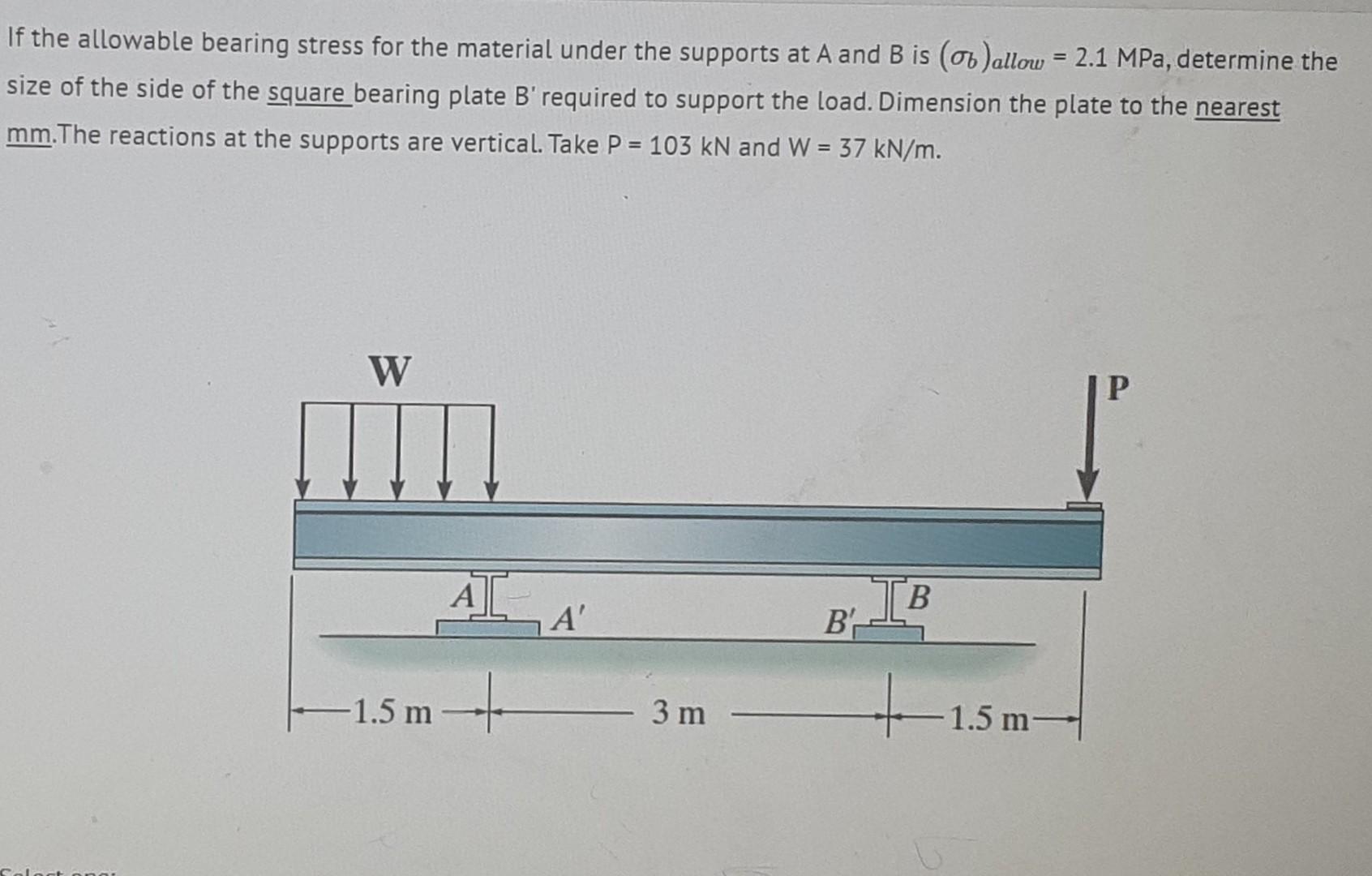 Solved If the allowable bearing stress for the material | Chegg.com