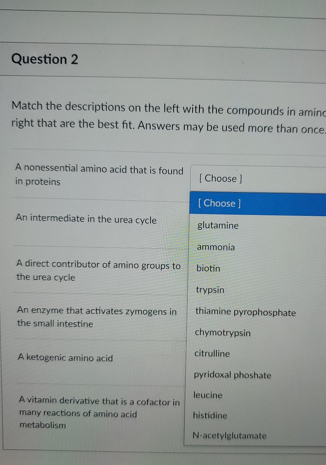 Solved Question 2 Match the descriptions on the left with | Chegg.com