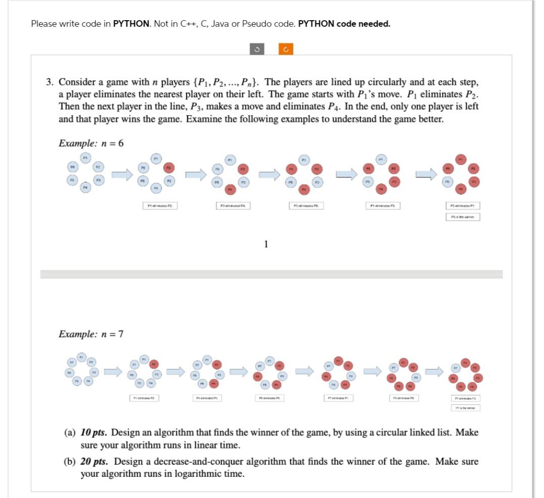 Solved Please write code in PYTHON. Not in C++, C, Java or | Chegg.com