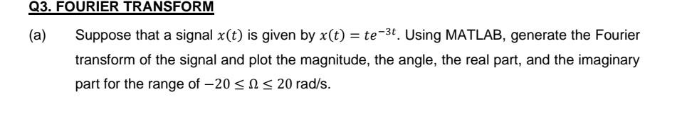 Solved Q3. FOURIER TRANSFORM (a) Suppose that a signal x(t) | Chegg.com