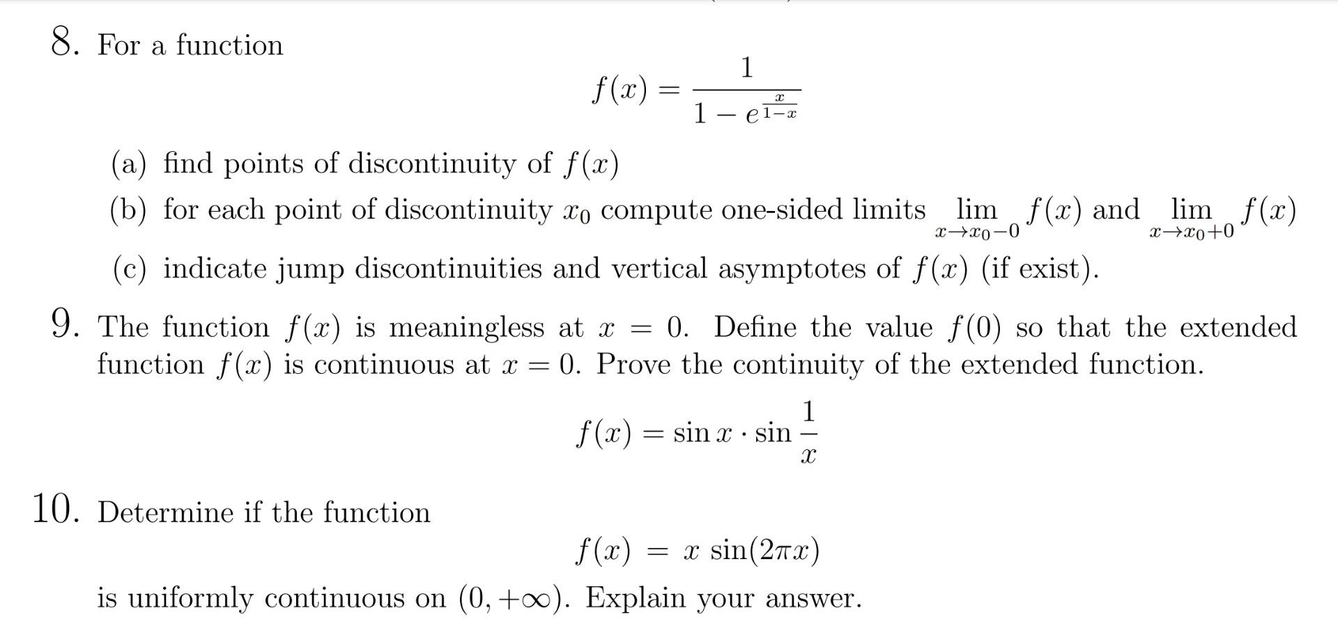 Extended Function Solved 8. For a function f(x)=1−e1−xx1 (a) find points of | Chegg.com