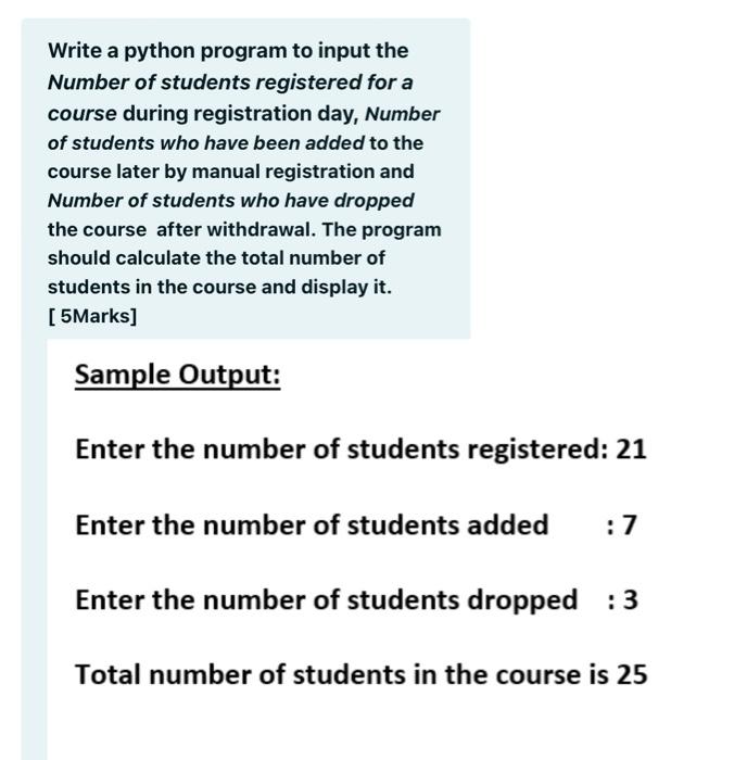 Solved Write a python program to input the Number of | Chegg.com