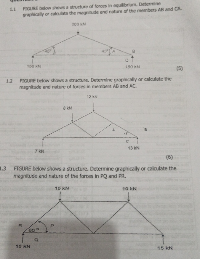 Solved 1.1 ﻿FIGURE below shows a structure of forces in | Chegg.com