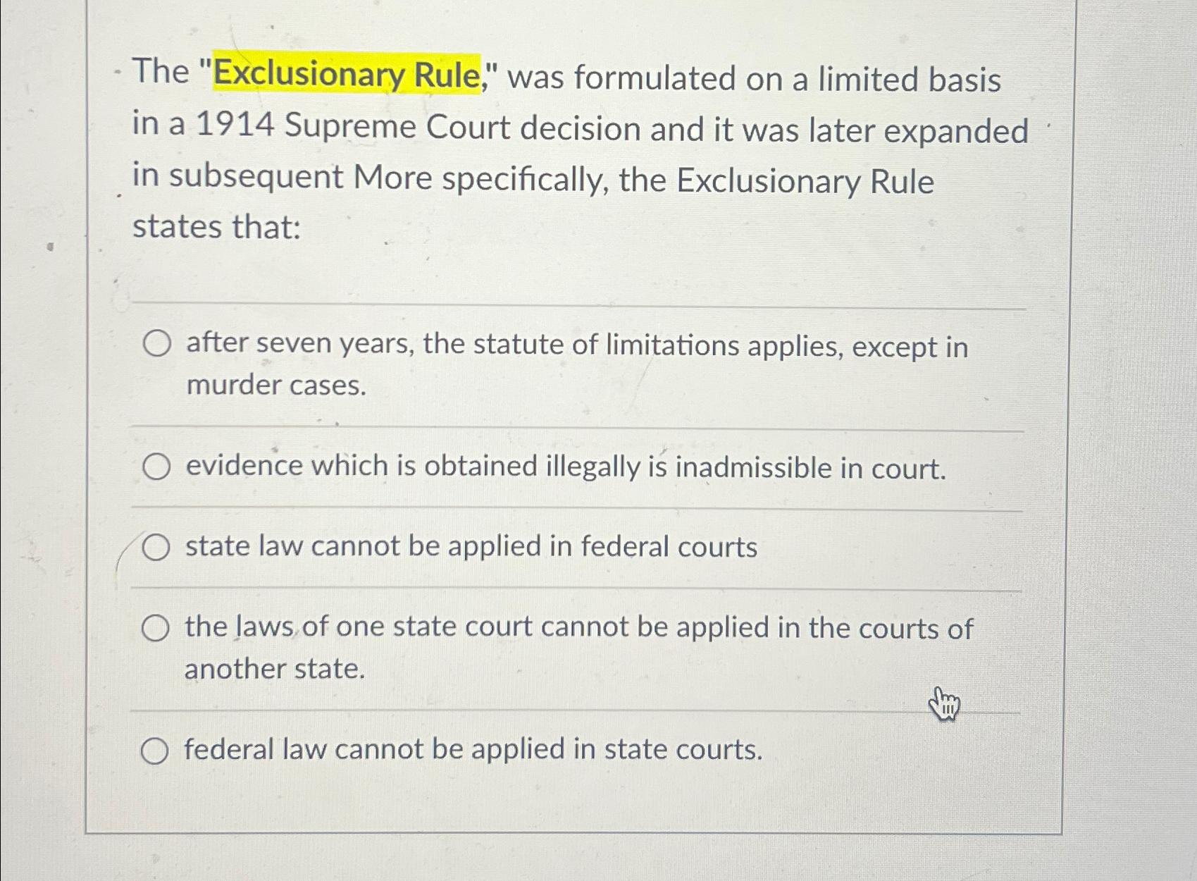 Exclusionary rule court case sale