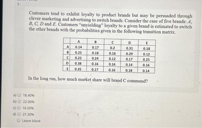 Solved Customers tend to exhibit loyalty to product brands | Chegg.com