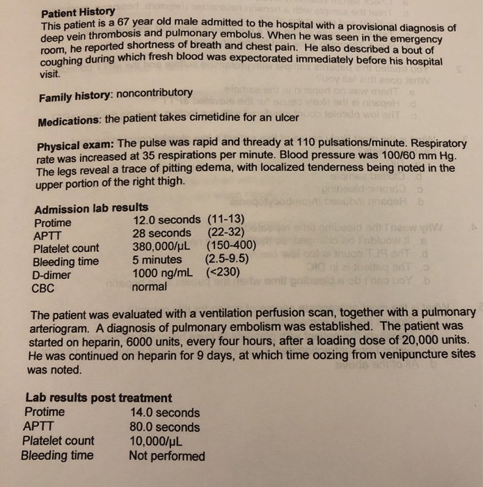 Solved Patient History This patient is a 67 year old male | Chegg.com