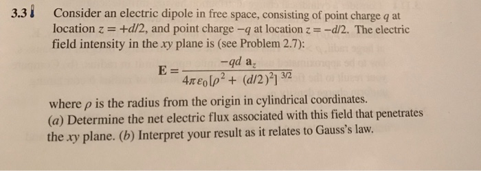 Solved 3.3 Consider an electric dipole in free space, | Chegg.com