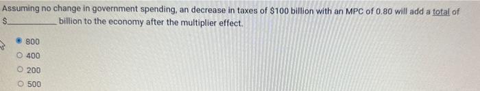 Solved Assuming no change in government spending, an | Chegg.com
