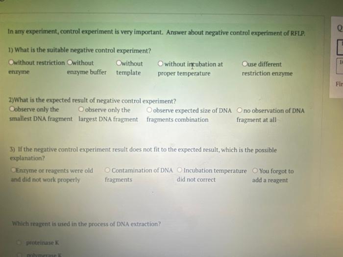 Solved In any experiment, control experiment is very | Chegg.com