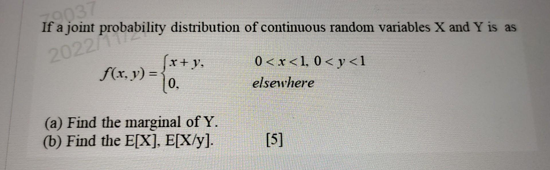 Solved If a joint probability distribution of continuous | Chegg.com