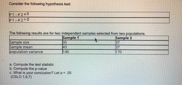 Solved consider the following hypothesis test: ?1 - ?2