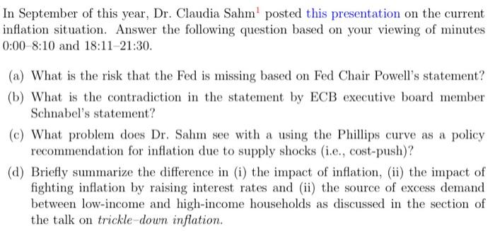 Solved In September of this year, Dr. Claudia Sahm 1 posted | Chegg.com