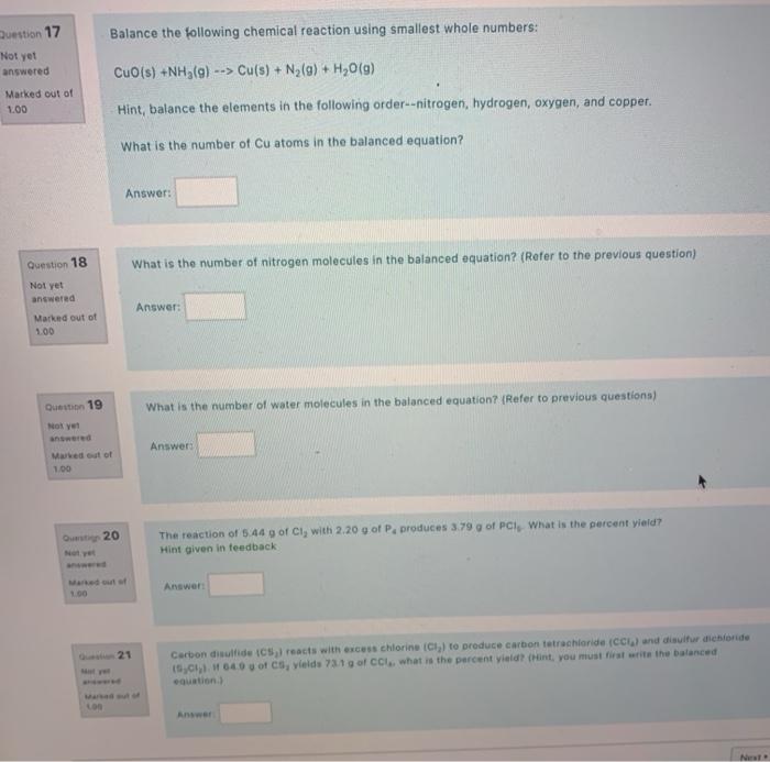 Solved Question 17 Balance the following chemical reaction | Chegg.com