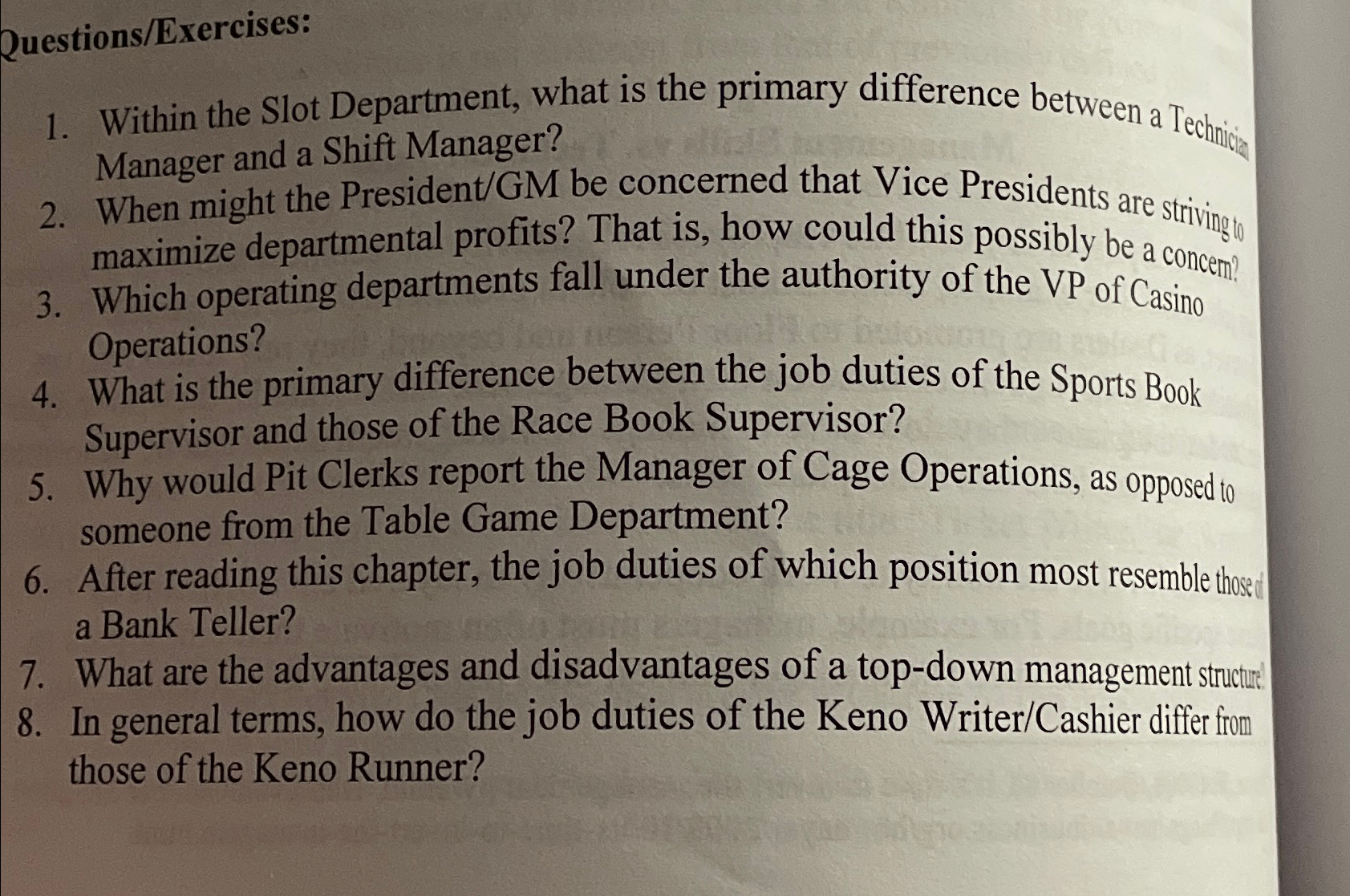 Solved Questions/ExercisesWithin the Slot Department, what