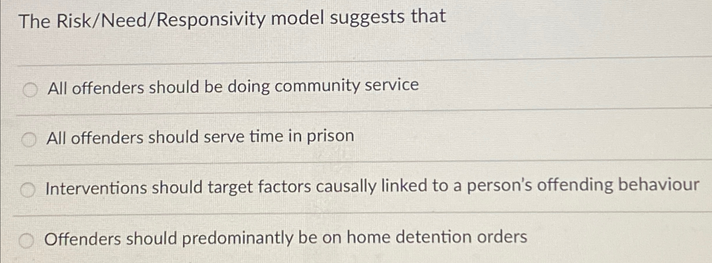 Solved The Risk/Need/Responsivity model suggests thatAll | Chegg.com