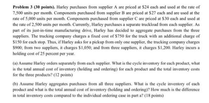Solved Problem 3 (30 points). Harley purchases from supplier | Chegg.com