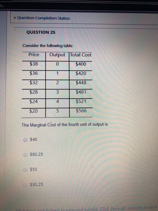 Solved * Question Completion Status: QUESTION 25 Consider | Chegg.com