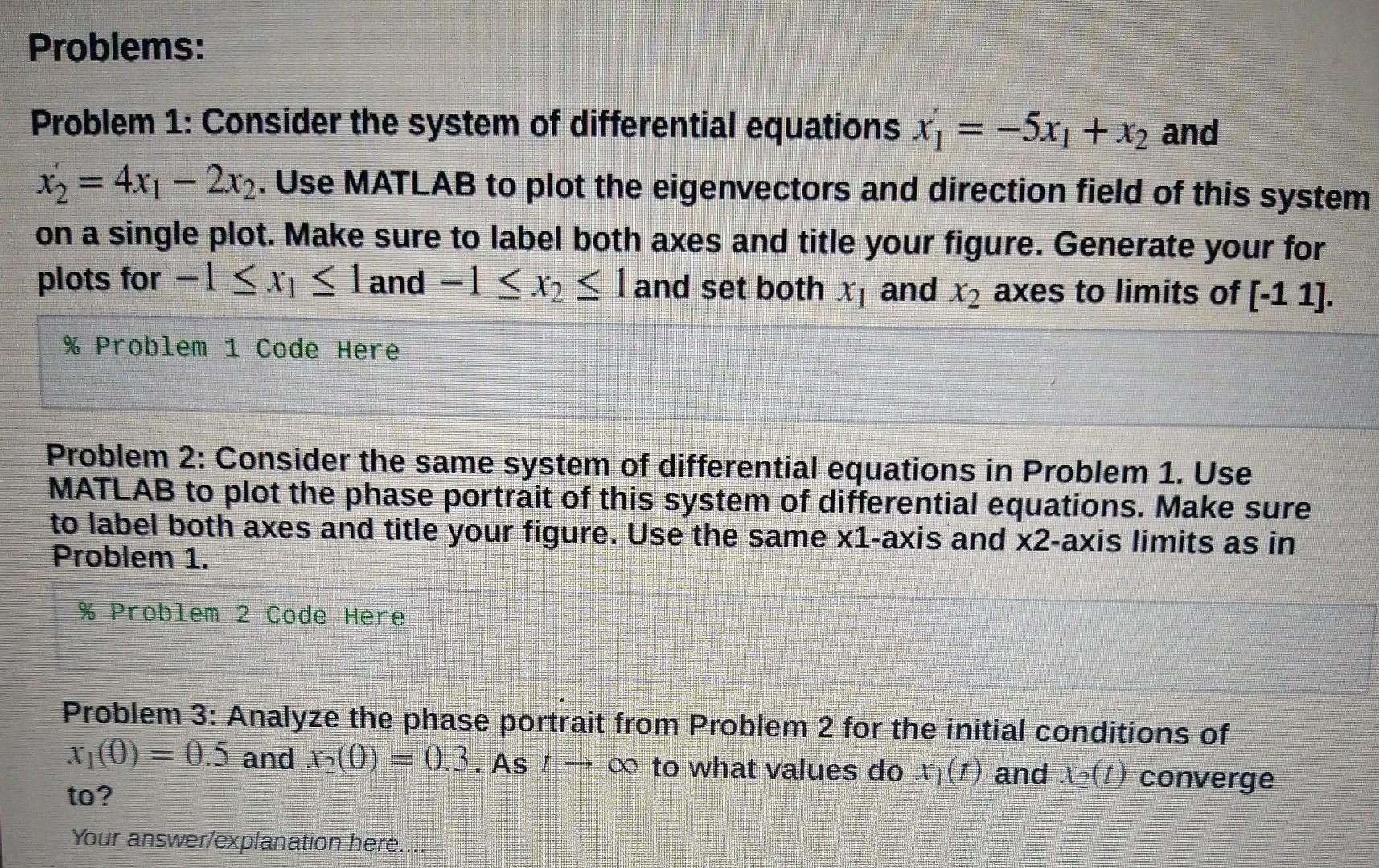 Solved differential equations, Matlab and it is also asking