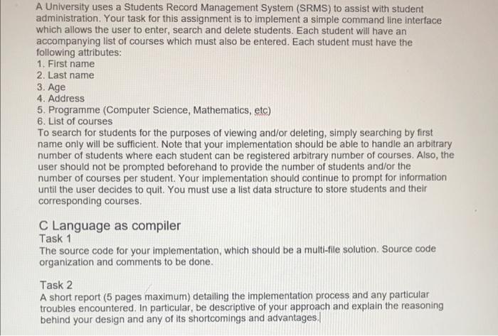 Solved A University uses a Students Record Management System | Chegg.com