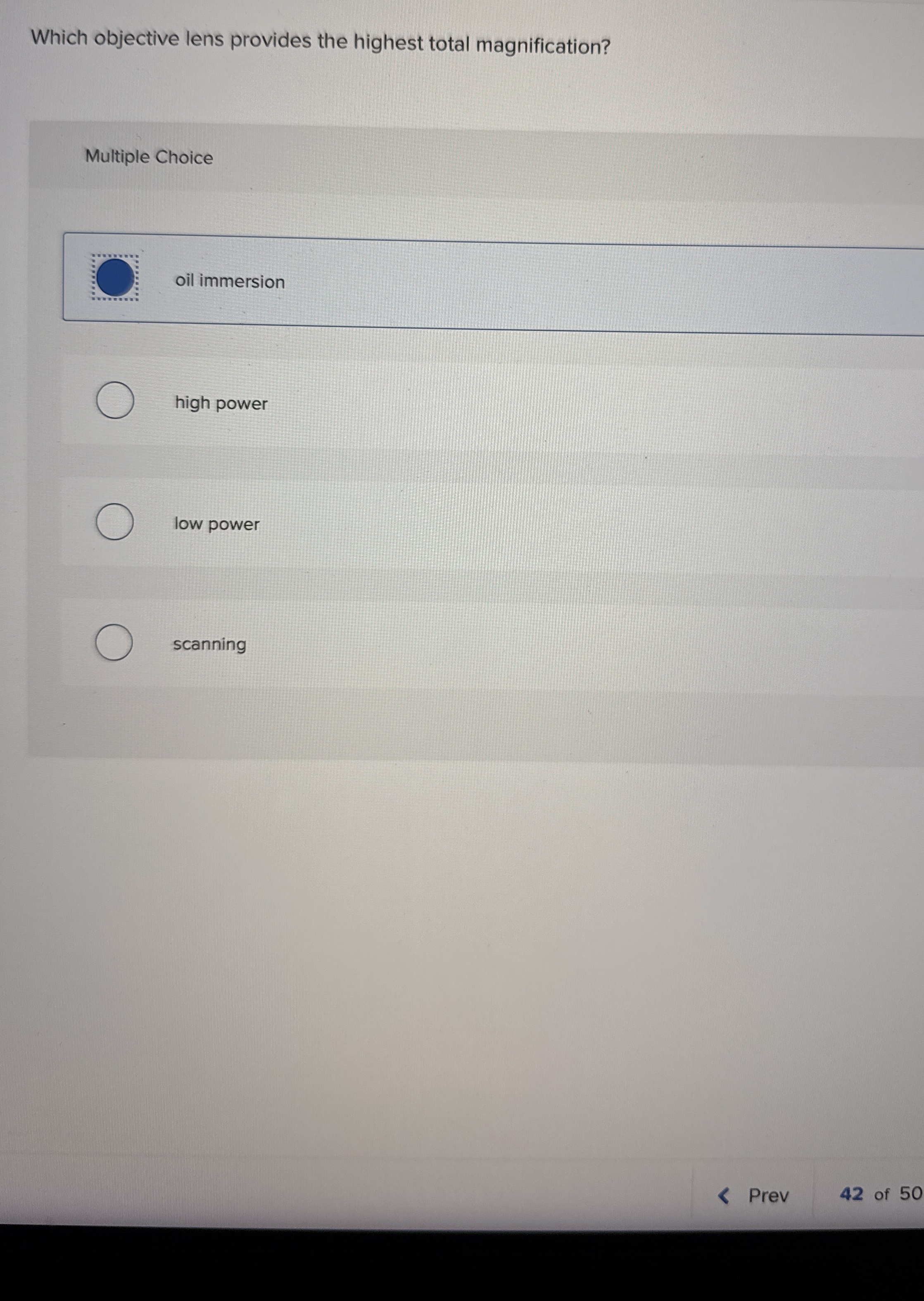 Solved Which objective lens provides the highest total