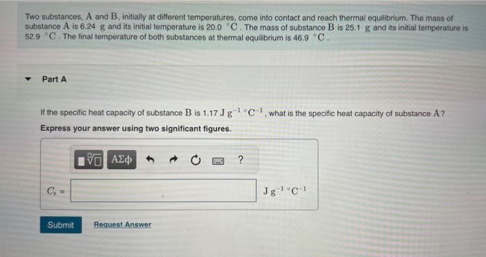 Solved Two Substances, A And B, Initially At Different | Chegg.com