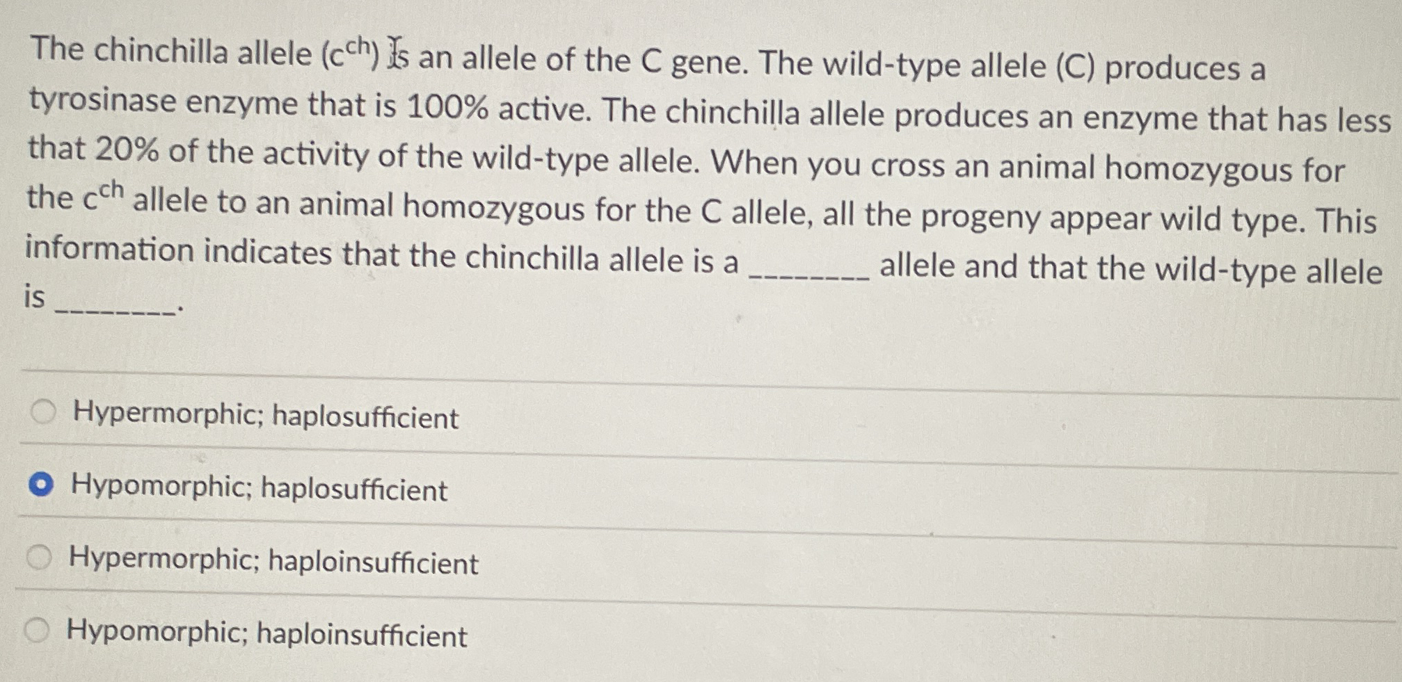 Solved The chinchilla allele ( cch ) ﻿Is an allele of the C | Chegg.com