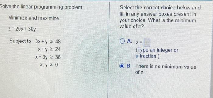 Solved Solve the linear programming problem. Minimize and | Chegg.com