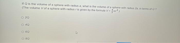 which expression gives the volume of a sphere with radius 9