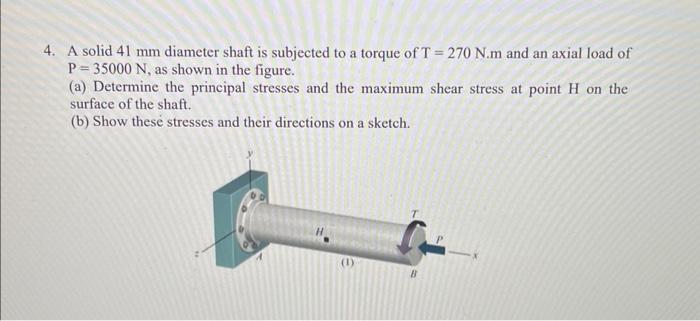 Solved 4. A solid 41 mm diameter shaft is subjected to a | Chegg.com