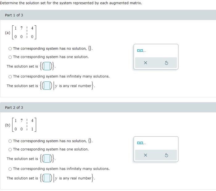 Solved Determine The Solution Set For The System Represented