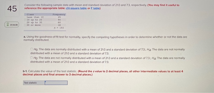 Solved 45 Consider the following sample data with mean and | Chegg.com