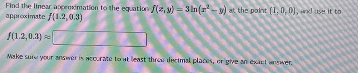 Solved Find the linear approximation to the equation f(x, y) | Chegg.com