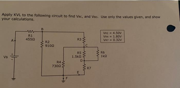 Solved Apply KVL to the following circuit to find Vec, and | Chegg.com